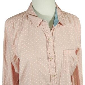 Vintage Le Tigre XL $68 Baby Pink Cotton Polka Dot Button Up Shirt Made In India